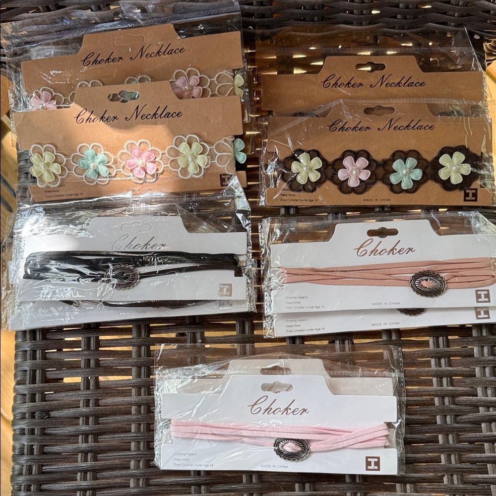 Choker Necklaces -white w/flowers, blk w/flowers, faux suede black, pink or Rose